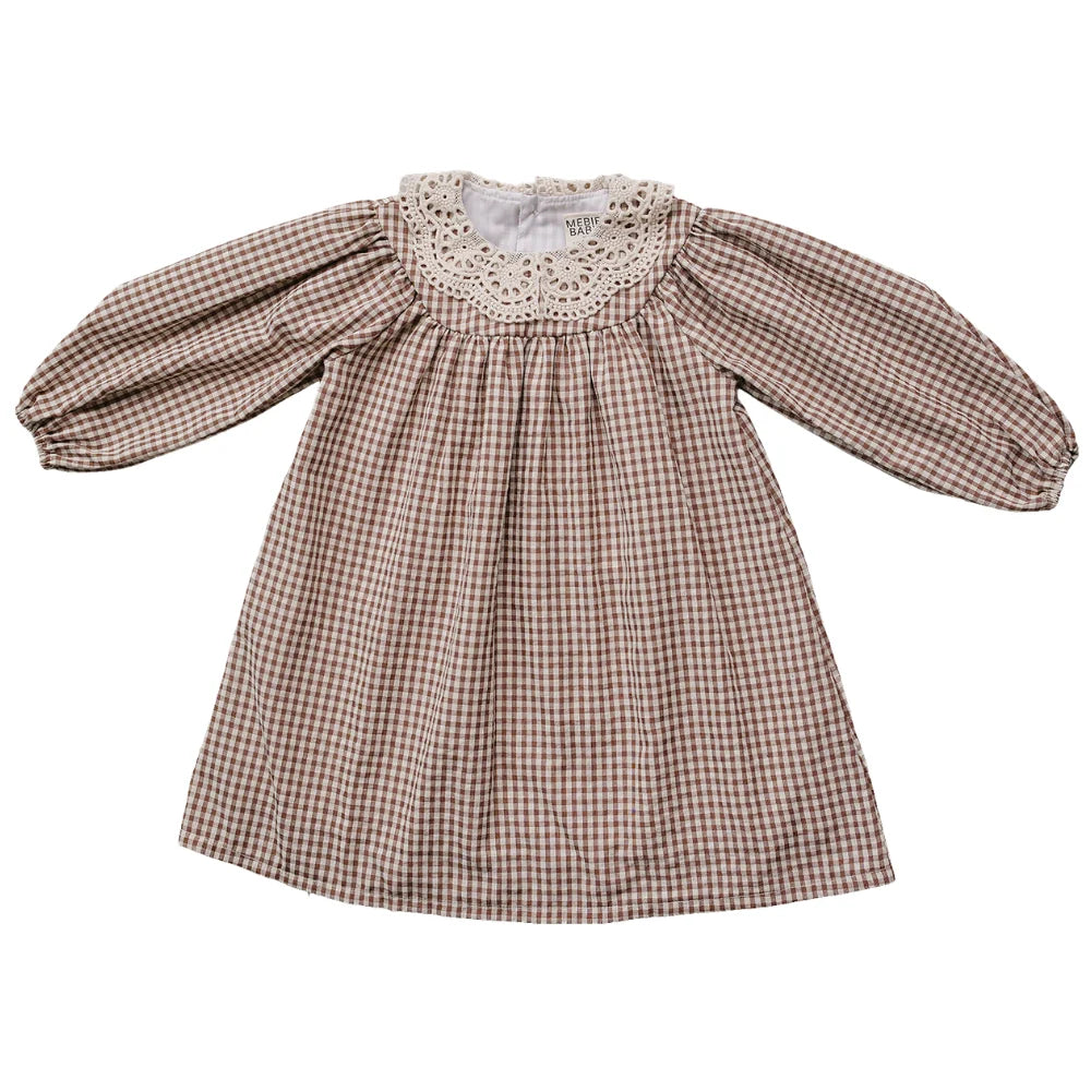 Camel Gingham Lace Dress | Mebie