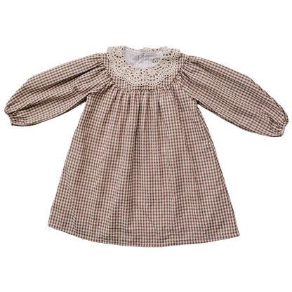 Camel Gingham Lace Dress | Mebie