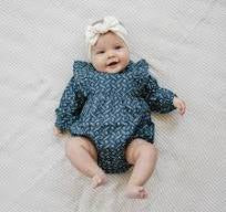 Navy Berry Long Sleeve Ruffle Bubble Romper | Mebie