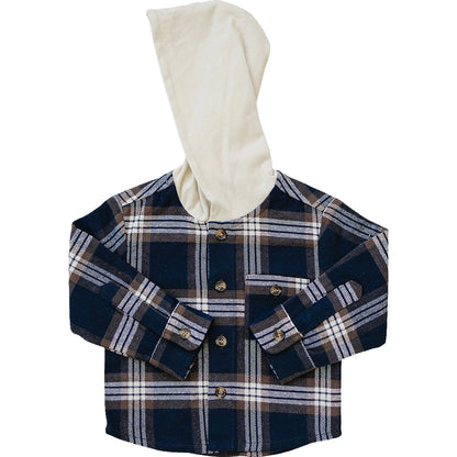 Plaid Hooded Button un shirt | Mebie