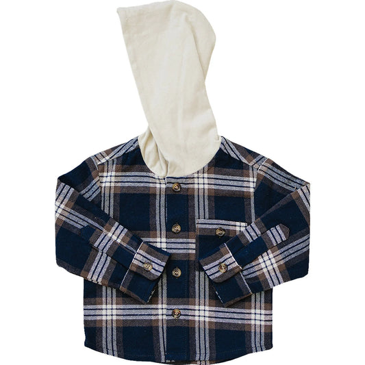 Plaid Hooded Button un shirt | Mebie