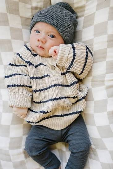 Stripe Button Knit Sweater | Mebie