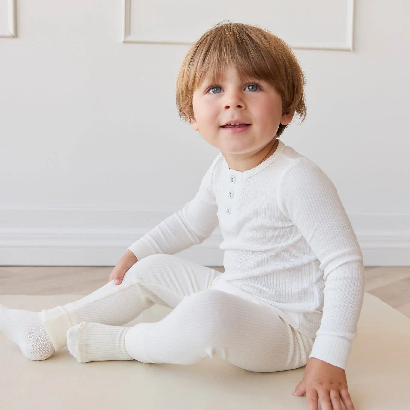 Organic Modal Henley Set Milk | Jamie Kay