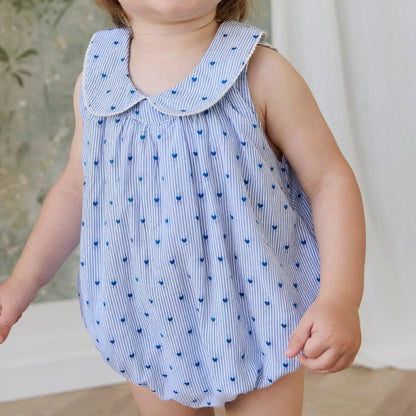 Wisteria Playsuit - Mon Amour Stripe Indigo | Jamie Kay