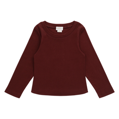 Rib Helene Long Sleeve Top - Burgundy | Jamie Kay