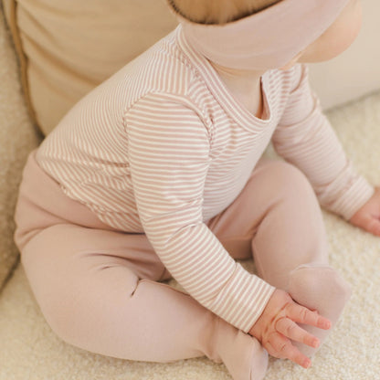 Side Snap Pant Set Pink Micro Stripe | Quincy Mae