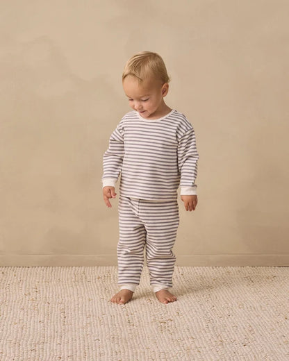 Ruffle Cozy Set Slate Stripe | Quincy Mae