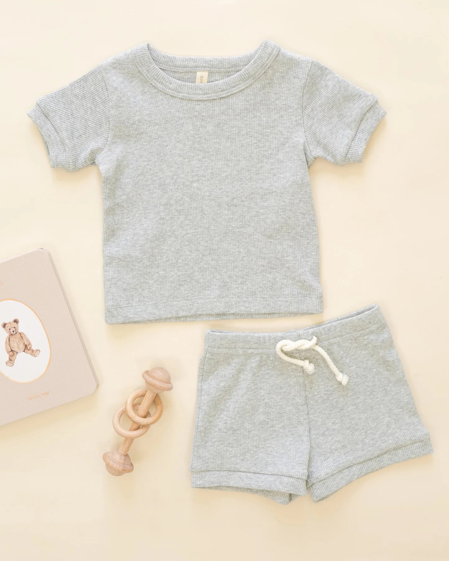 Ribbed Shortie Set Dusty Blue | Quincy Mae