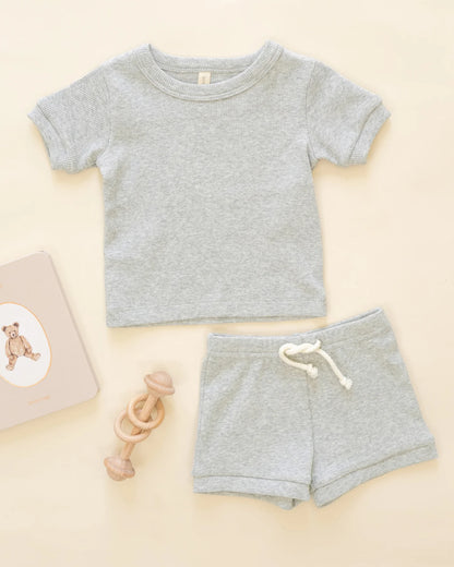 Ribbed Shortie Set Dusty Blue | Quincy Mae