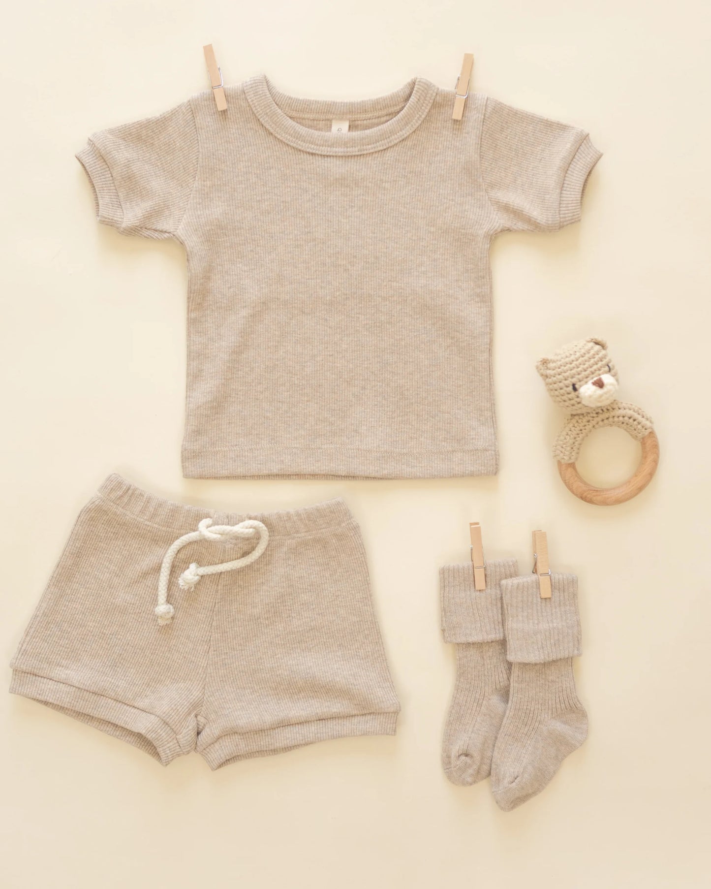 Ribbed Shortie Set Taupe | Quincy Mae