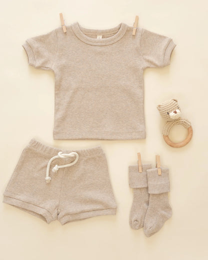 Ribbed Shortie Set Taupe | Quincy Mae