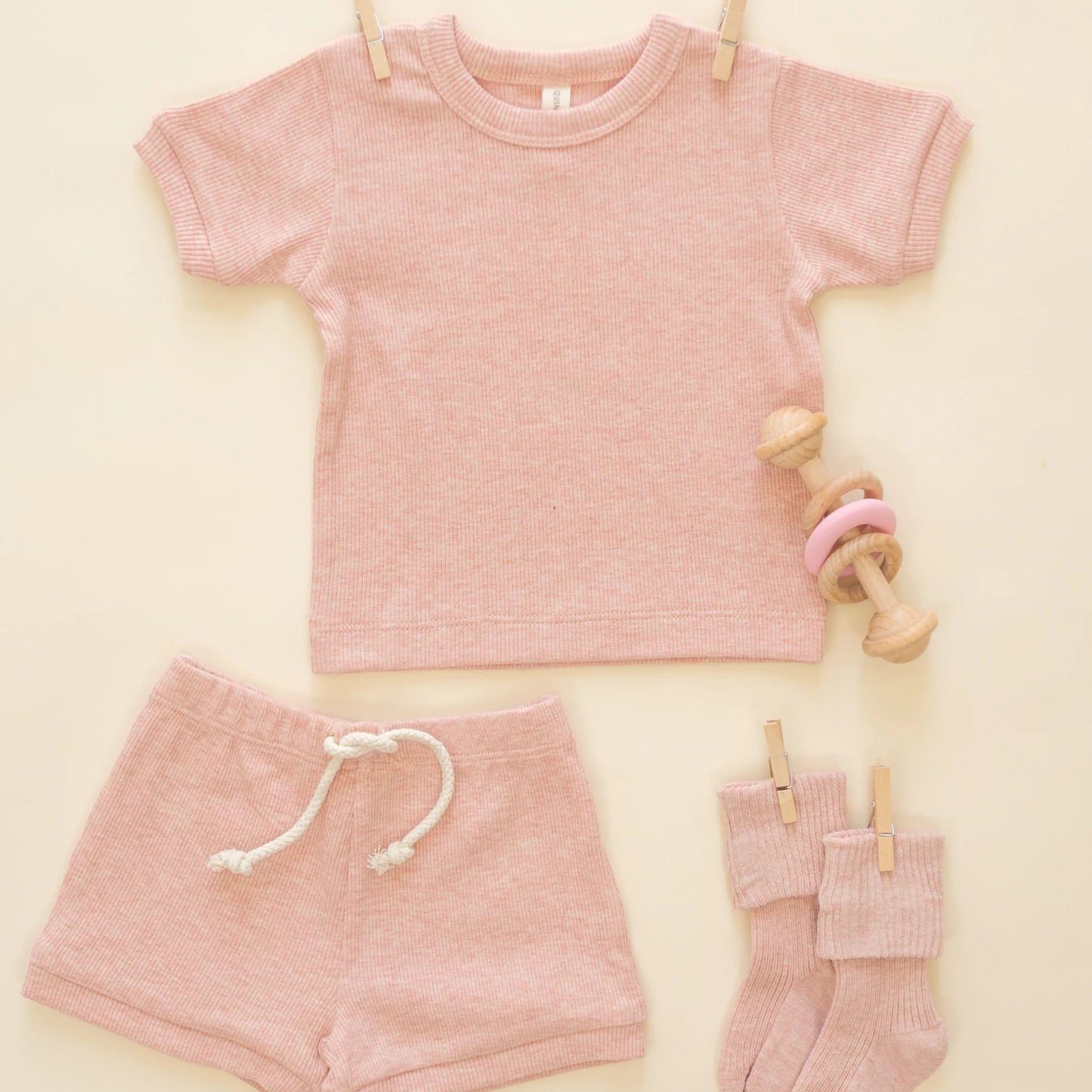 Ribbed Shortie Set Rose | Quincy Mae