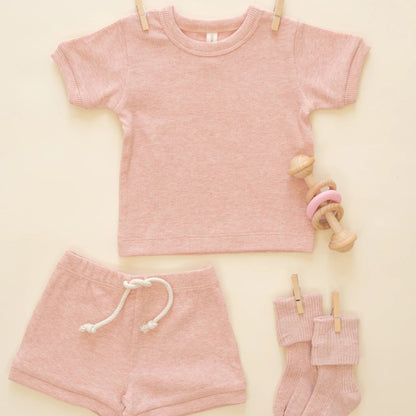 Ribbed Shortie Set Rose | Quincy Mae