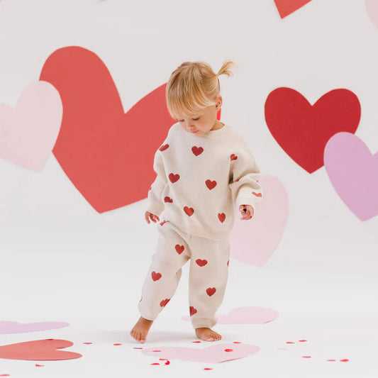 Quincy Mae Cream Heart Knit Set