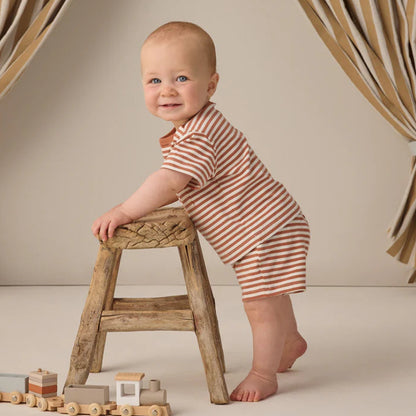 Boxy Pocket Tee + Short Set Poppy Stripe | Quincy Mae