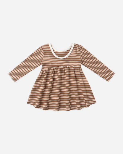 Ribbed Long Sleeve Dress Cedar Micro Stripe | Quincy Mae
