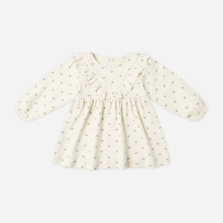 Ditsy Blue Ruffled Pointelle Dress | Quincy Mae