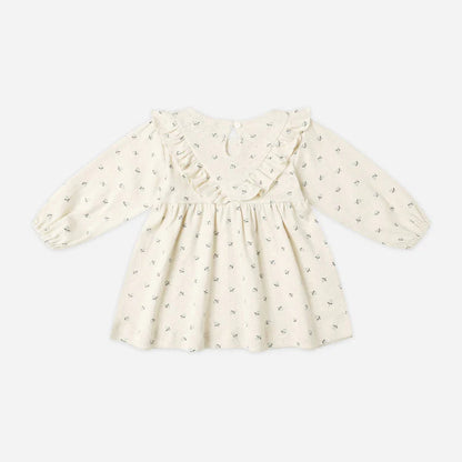 Ditsy Blue Ruffled Pointelle Dress | Quincy Mae