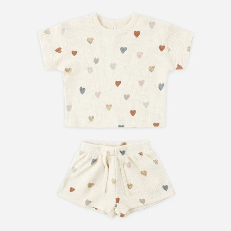 Waffle Tee + Shor Set Confetti Hearts | Quincy Mae
