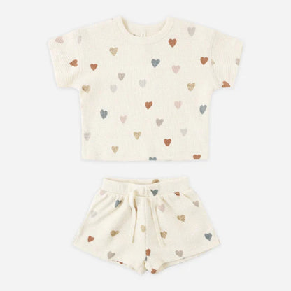 Waffle Tee + Shor Set Confetti Hearts | Quincy Mae