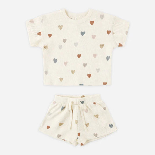 Waffle Tee + Short Set Confetti Hearts | Quincy Mae