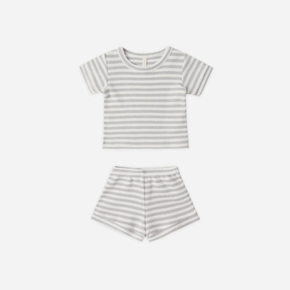 Waffle Shortie Set Sage Stripe | Quincy Mae
