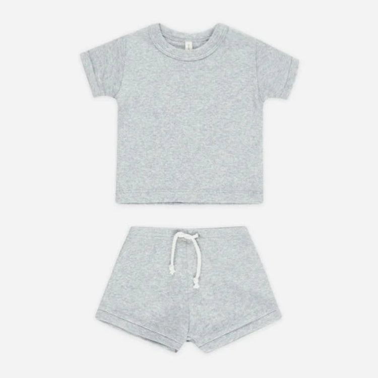 Ribbed Shortie Set Dusty Blue | Quincy Mae
