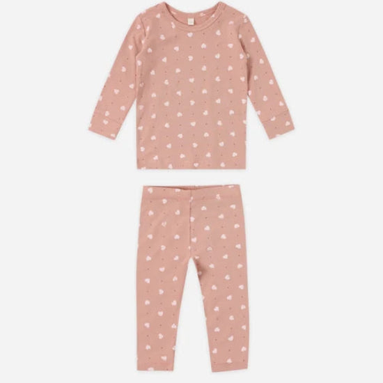 Bamboo Pajama Set Pink Hearts | Quincy Mae