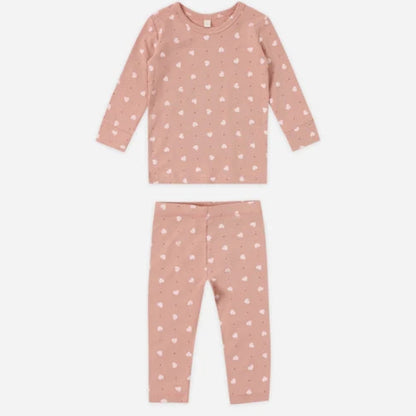 Bamboo Pajama Set Pink Hearts | Quincy Mae