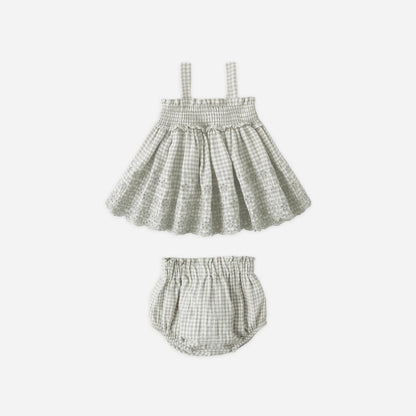 Smoked Top + Bloomer Set Sage Gingham | Quincy Mae
