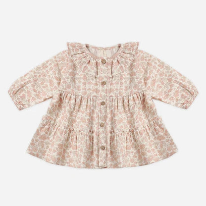Ruffle Collar Button Dress Pink Blossom | Quincy Mae