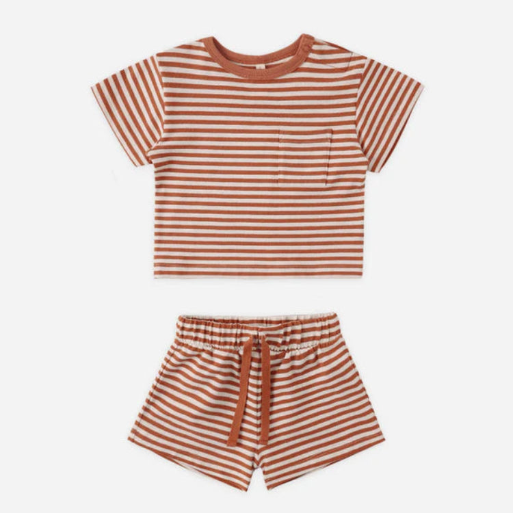 Boxy Pocket Tee + Short Set Poppy Stripe | Quincy Mae