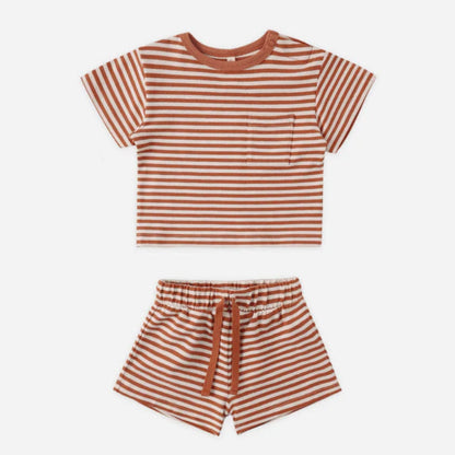 Boxy Pocket Tee + Short Set Poppy Stripe | Quincy Mae