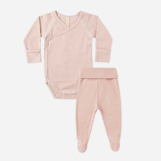 Side Snap Pant Set Rose Micro Stripe | Quincy Mae