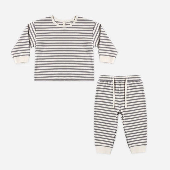 Ruffle Cozy Set Slate Stripe | Quincy Mae