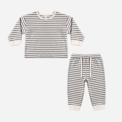 Ruffle Cozy Set Slate Stripe | Quincy Mae
