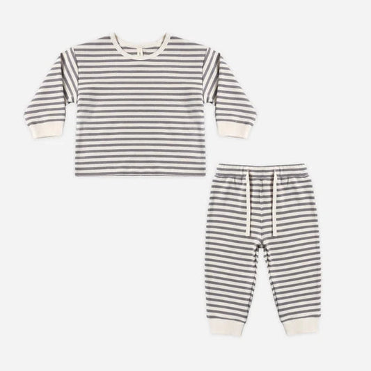Ruffle Cozy Set Slate Stripe | Quincy Mae
