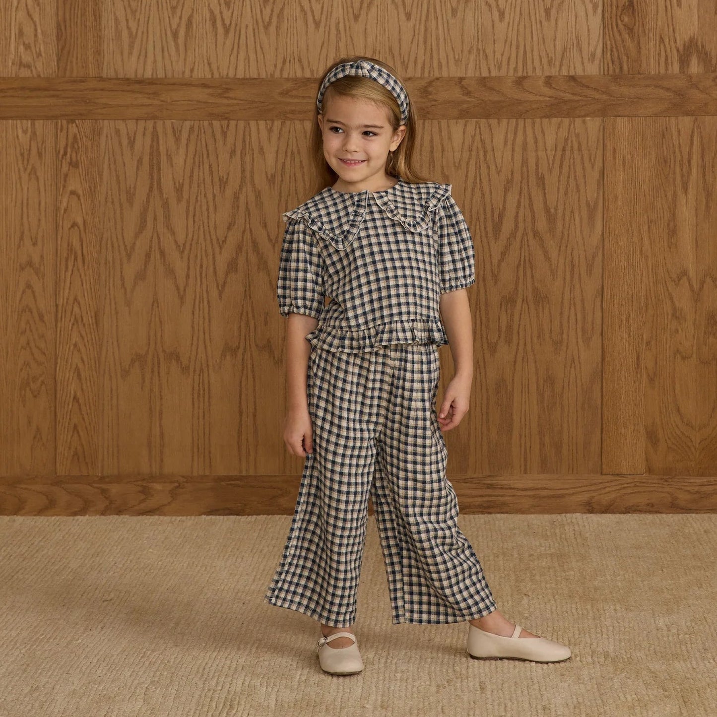 Navy Check pants And Blouse Set | Rylee + Cru