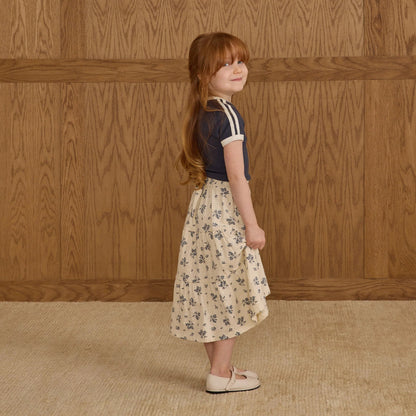 Ruffle Tiered Midi Skirt Blue Floral 2-3Y | Rylee + Cru