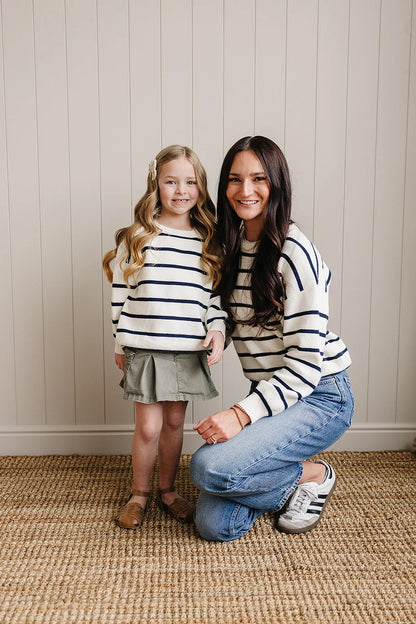 Navy Stripe Knit Sweater | Mebie