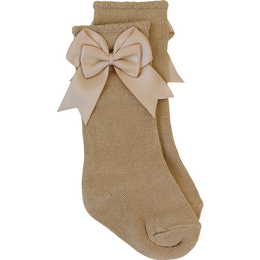 High Rise Bow Socks Caramel | Mebie
