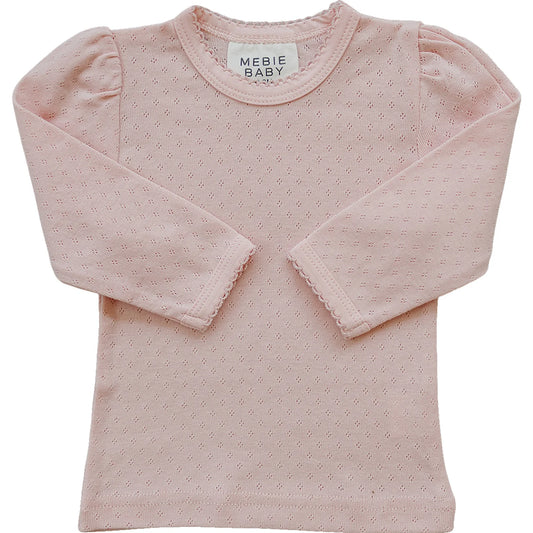 Pink Pointelle Long Sleeve Tee | Mebie