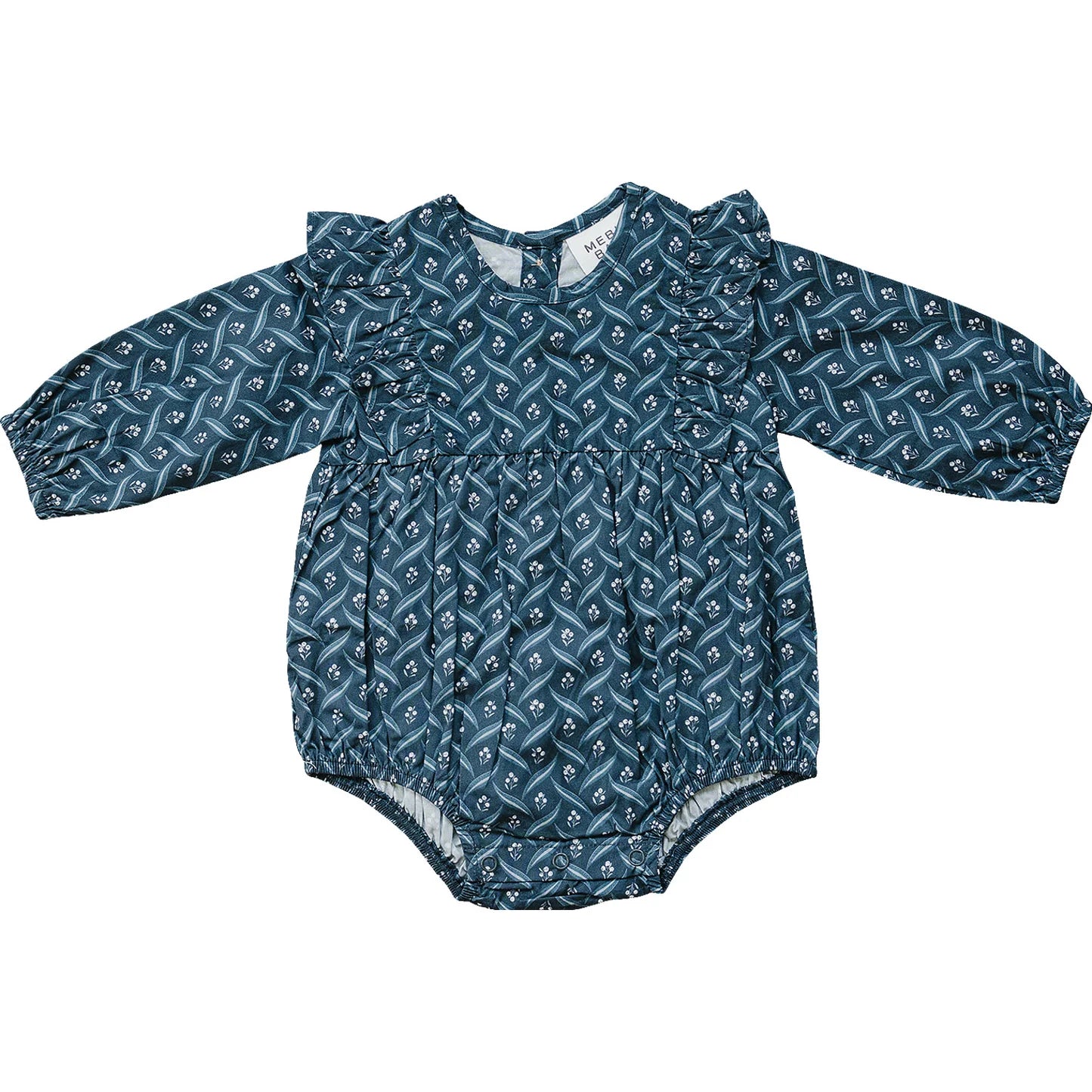 Navy Berry Long Sleeve Ruffle Bubble Romper | Mebie