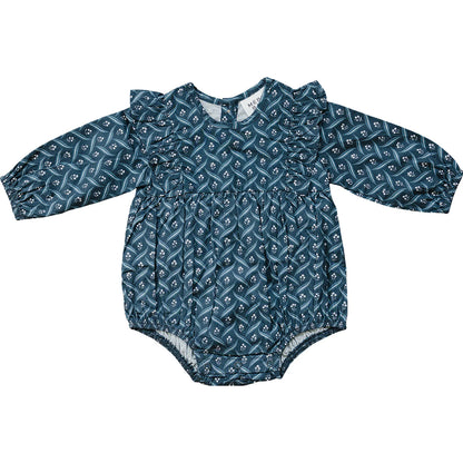 Navy Berry Long Sleeve Ruffle Bubble Romper | Mebie