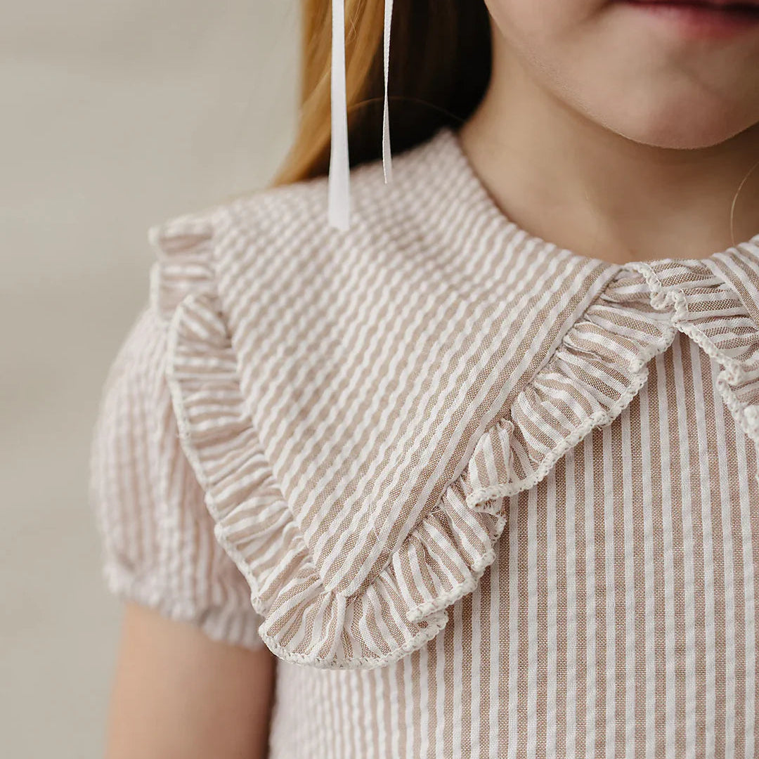 Taupe stripe Peter Pan Collar Dress | Mebie 