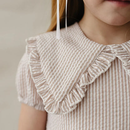 Taupe stripe Peter Pan Collar Dress | Mebie 