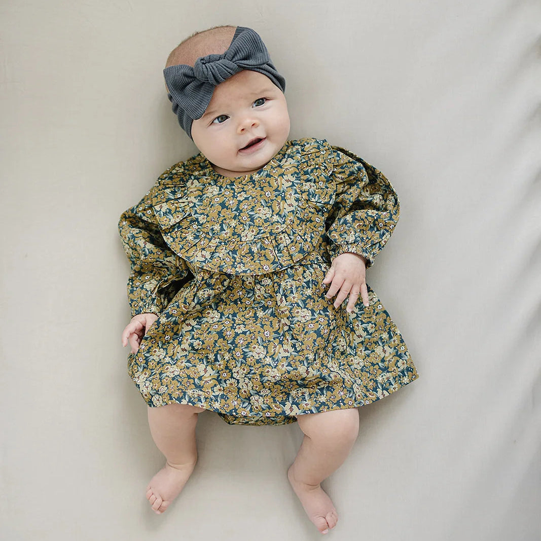 Venetian Floral long Sleeve Ruffle Cotton Dress 0-3M | Mebie
