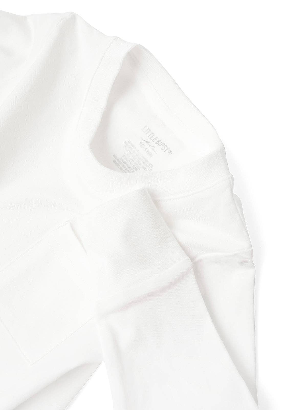 Long Sleeve Pocket Tee White | Little Bipsy