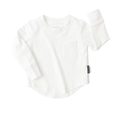 Long Sleeve Pocket Tee White | Little Bipsy
