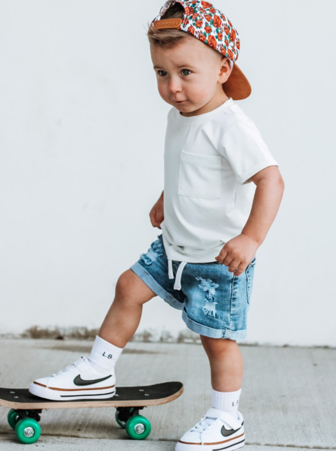 Bamboo Pocket Tee Off White | Little Bipsy